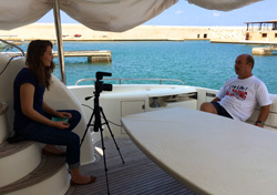 Laila Knio ’17 interviewing Mohamed Mezher, recipient of the Albert Pierce Medal of Heroism, in Beirut, Lebanon – August 2014