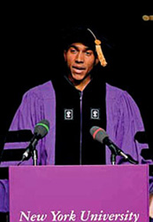 Brandon Buskey addresses his fellow New York University School of Law graduates at commencement. Buskey was nominated by his classmates for this honor.