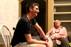 Mark DeMaria ’17 pitching a script idea to his Summer Institute classmates and Rory Kelly, assistant professor in the UCLA School of Theater, Film and Television – summer 2014