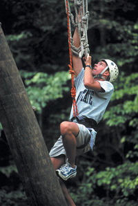 Daniel Malechuk '03 on the high ropes course during his Park Scholarships Freshman Retreat - August 1999
