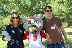 Billy Askey ‘05 and wife Sara (Anderson) Askey ’05 with NC State’s own Ms. Wuf during the Park Alumni Society Reunion – Fall 2012