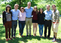 Dr. Lisa Bullard (third from left) and Dr. Michael Dickey (second from right) with Park Scholar chemical engineering majors Caiti Cremer '15, Thomas Pulliam '16, Chris Cooper '17, Katie Nagley '16, Avi Aggarwal '16, and Brentley Hovey '17