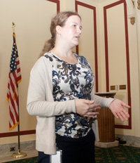 Maggie Linak '06 spoke with the Class of 2018 about her work with the 2014 Ebola epidemic in West Africa.