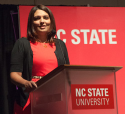 Dr. Shelly Lowery '04 speaking at NC State's Multicultural Student Affairs Freshman Honors Convocation – January 2015