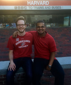 Evan Brooks '18 with alumni mentor (and current Harvard graduate student) Ian Hill '13 in Boston - Summer 2015