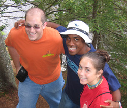 Richard “Memie” Ezike ‘05 (center) hiked with Adam Rush ‘05 and Hannah (Lippard) Caster ‘05 during their Park class’ senior retreat to White Mountain National Forest in New Hampshire – Fall 2004