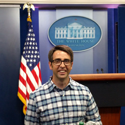Daniel Hoag '03 in the White House Press Room during a recent work trip