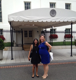 Richa Patel ‘18 (left) with her internship supervisor, Irina Pala, outside the West Wing of the White House – Summer 2016