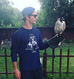 Christian Fuda '18 up close and personal with a falcon during his study abroad in Prague