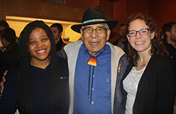 Naila Segule '20 and Kate Speese '20 with Jerry Wolfe, tribal elder and Beloved Man of the Eastern Band of Cherokee Indians