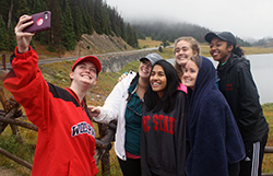 Members of the Class of 2017 capture a selfie at Milner Pass during their senior retreat in Rocky Mountain National Park - September 2016