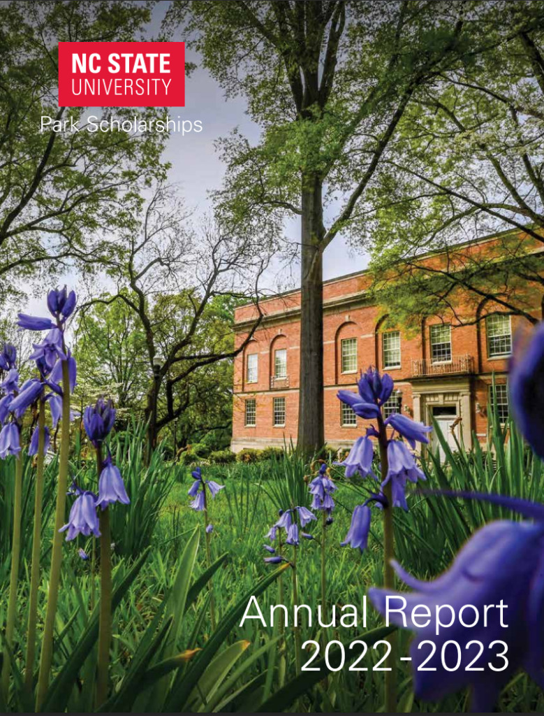 Cover of annual report 2022-2023 peele hall with a purple flower