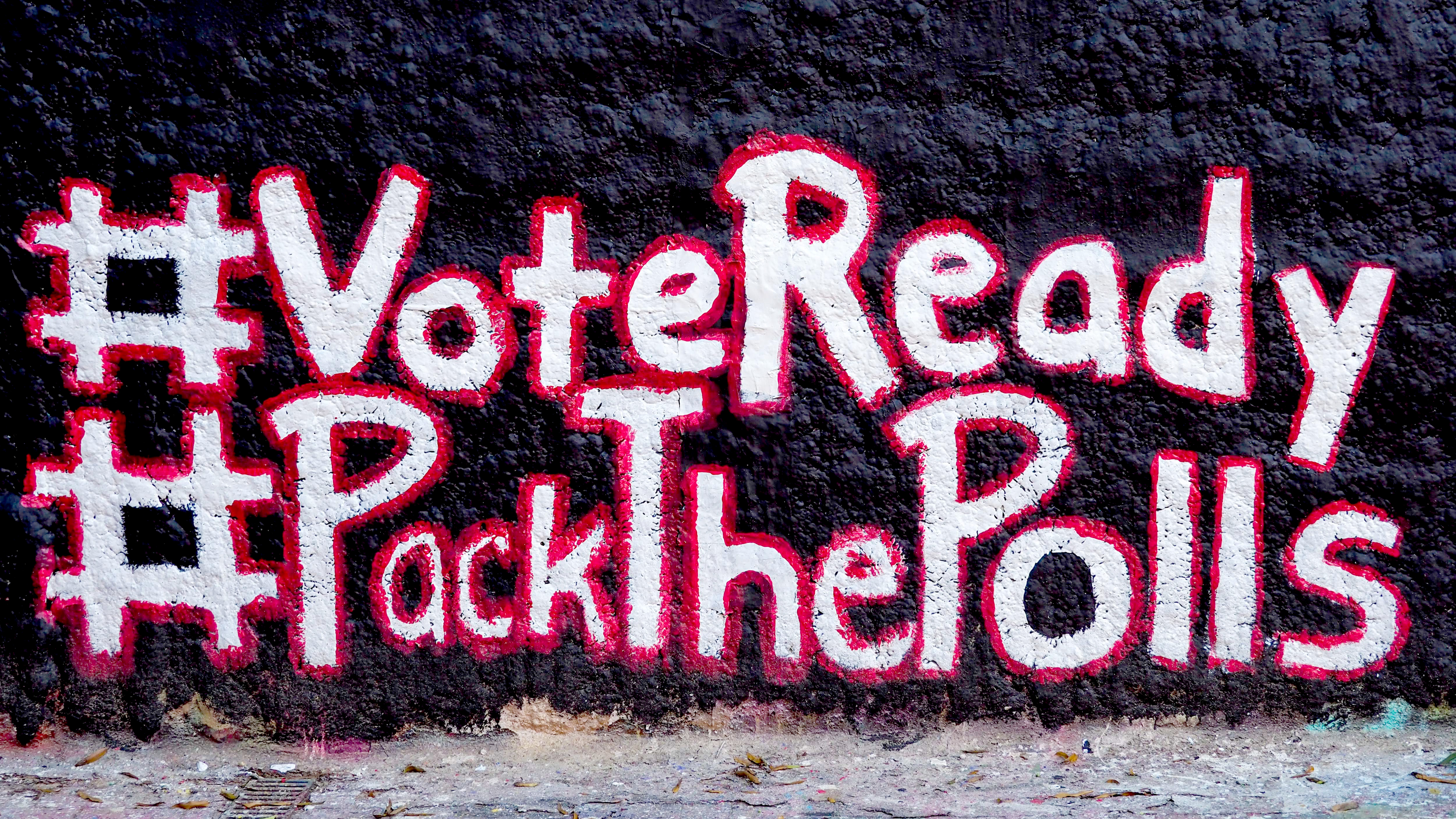 Pack The Polls messages at the Free Expression Tunnel encourage students to get out and vote during the 2020 election. Photo by Becky Kirkland.