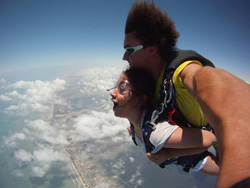 Jezzette Rivera ’10 skydiving in South Padre Island, Texas to commemorate the end of her second year of teaching.